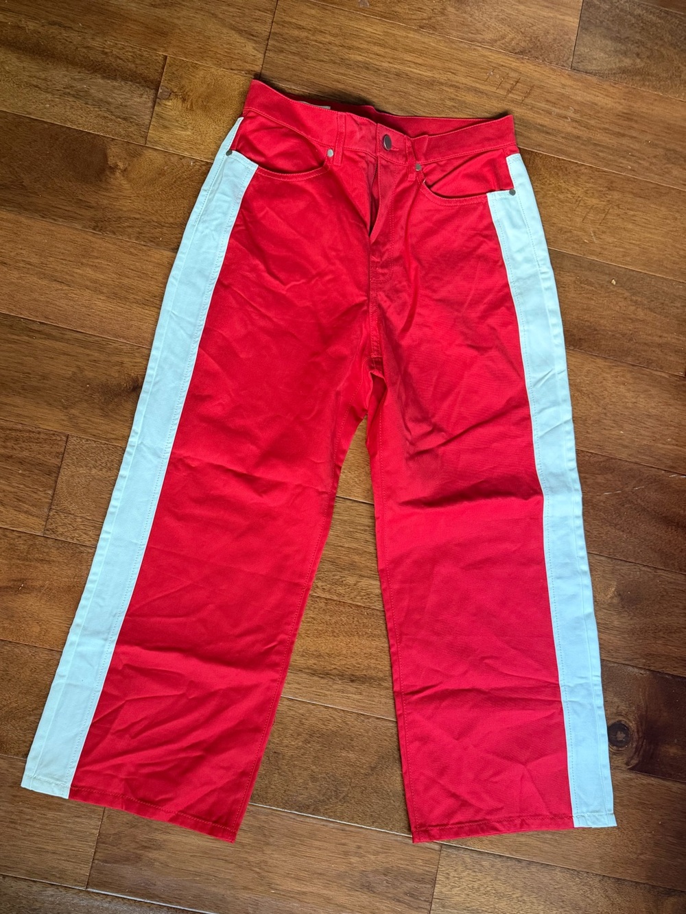 baldwin Red Wide-Leg Jeans with White Side Stripe